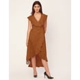 thumbnail image 2 of Moomaya Sleeveless V Neck Wrap Solid Rayon Dress - Women's Stylish Wrap Dress, 2 of 9