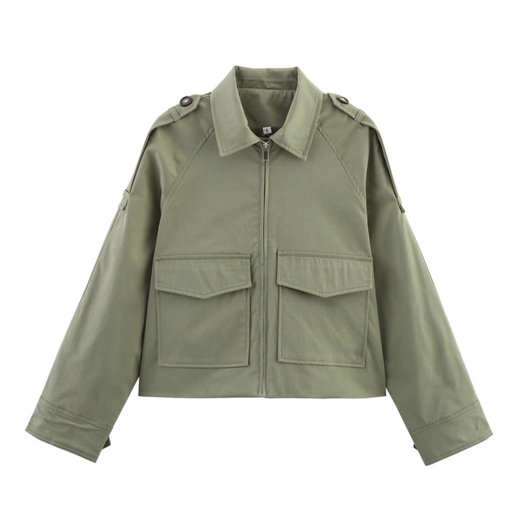 ClodeEU Womens Cropped Jackets,Long Selve Lapel Zip Up Coat with