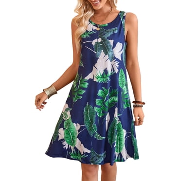 Fancyglim Women's Summer Casual T Shirt Dresses Tank Vest Beach Dress Leaf 2XL