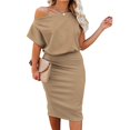 thumbnail image 1 of Aiyino Robe Midi Moulante Décontractée de Soirée à Manches Courtes Côtelées pour Femmes, Épaules Dénudées, 2TG Bleu Royal, 1 of 8