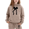 thumbnail image 2 of WAYUTE Elegant Kids Bow Tie Print Long Sleeve Hoodies and Pants for Girls Playful Party Outfits Comfortable Design Clothes Sets Casual Outdoor,Khaki,Size 8-9 Y, 2 of 3