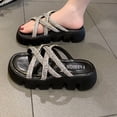 thumbnail image 4 of Xfvqtps Slide Sandals Women Flatform Crisscross Straps Rhinestone Sparkling Open Toe Non Slip Breathable Summer Beach Sandals Black, 4 of 4