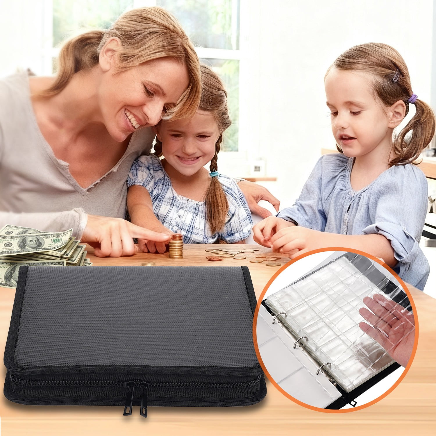 VORFOR Coin Collection Book Holders, 400 Pockets Fireproof Coins Collection Album & 36 Sleeves Paper Money Display Storage Organizer Case