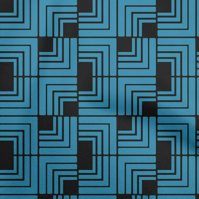 oneOone Velvet Medium Blue Fabric Geometric Sewing Material Print Fabric By The Yard 58 Inch Wide
