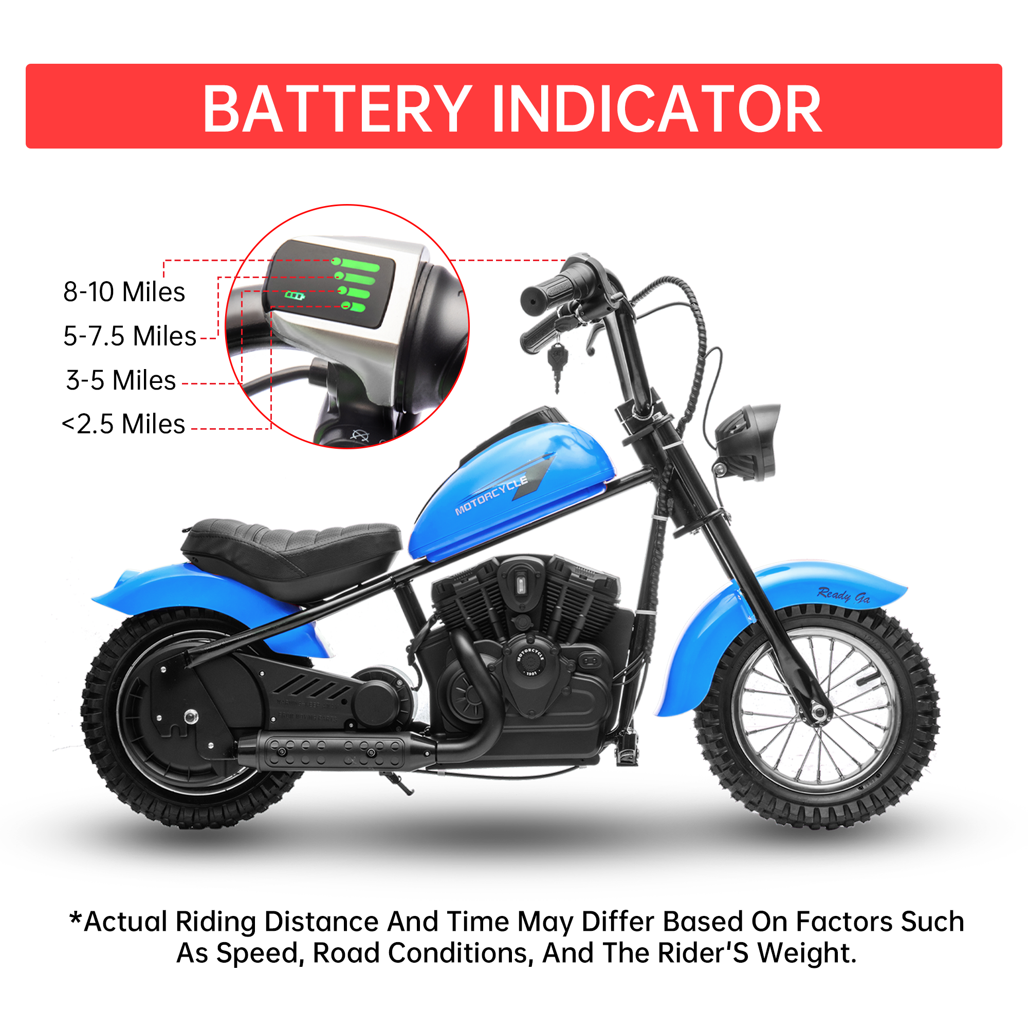 Garvee 24V Electric Dirt Bike with 250w Motor, 9AH Battery – Up to 14MPH, 60 Min Ride Time, Blue