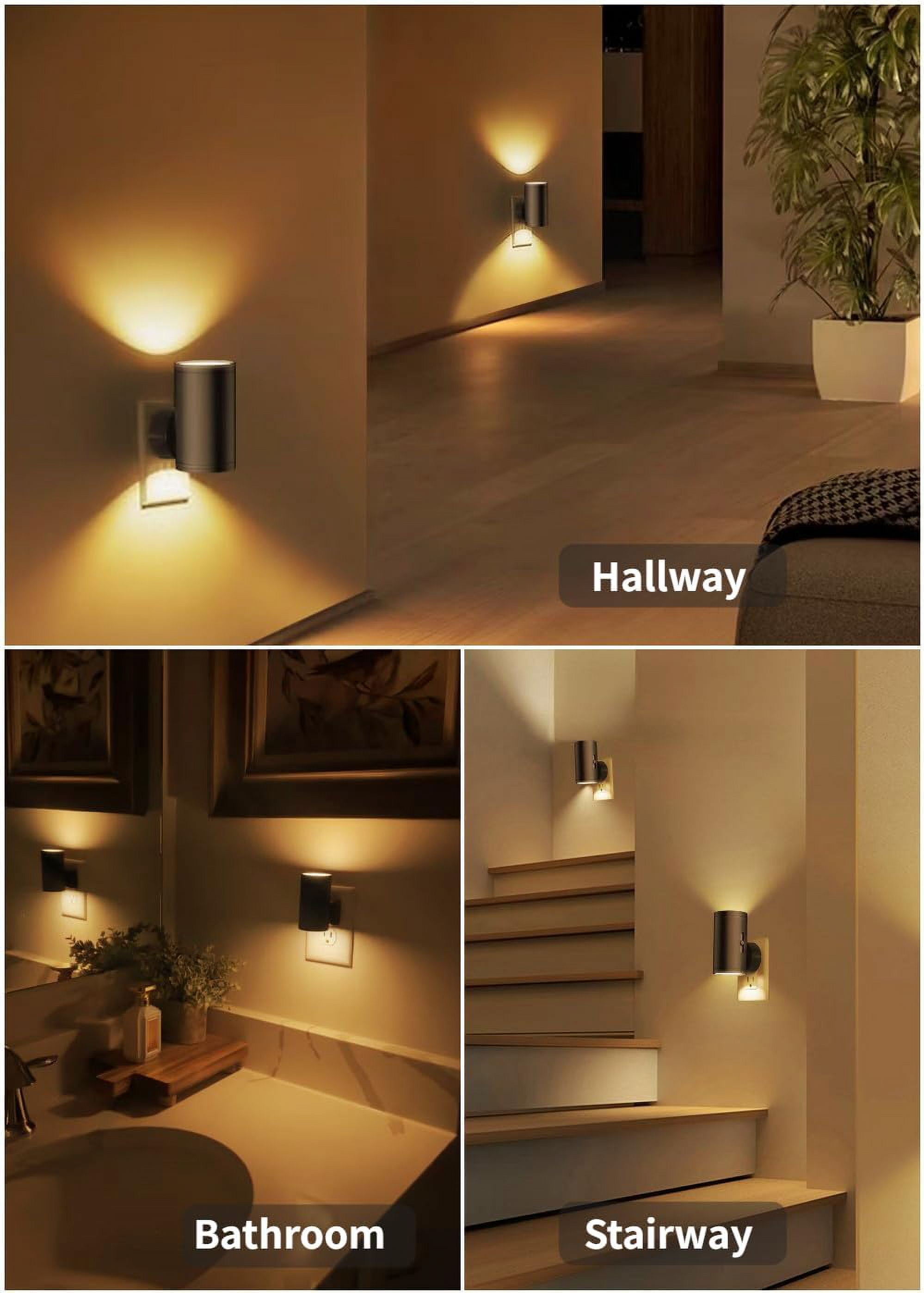 AllWays Plaza LED Night Light Plug in, Night Lights Plug into Wall Dusk to Dawn Sensor,5-300LM Adjustable Brightness, 2700K,Dimmable Night Lights for Kitchen,Hallway Bedroom,Stairway,2 Pack