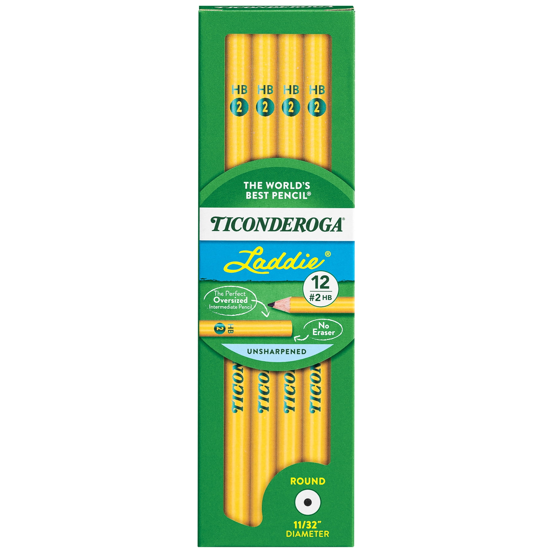 Ticonderoga Laddie Wood-Cased Pencils, #2 HB Soft, Yellow, 12 Per Pack, 3 Packs