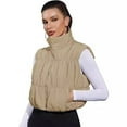 thumbnail image 4 of Solid Color High Waist Zipper Jacket Sleeve Vest Fashion Casual Short Top Vest, 4 of 5