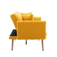 thumbnail image 6 of Convertible Sofa Sleeper with 2 Pillows, Accent Velvet Sofa Upholstered Couch Loveseat with Adjustable Backrest and Golden Metal Legs, Futon Sofa Bed with Square Arm for Living Room, Yellow Teddy, 6 of 7