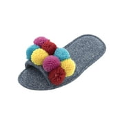 PJ Couture Women's Blue Colorful Pom-Poms Slippers