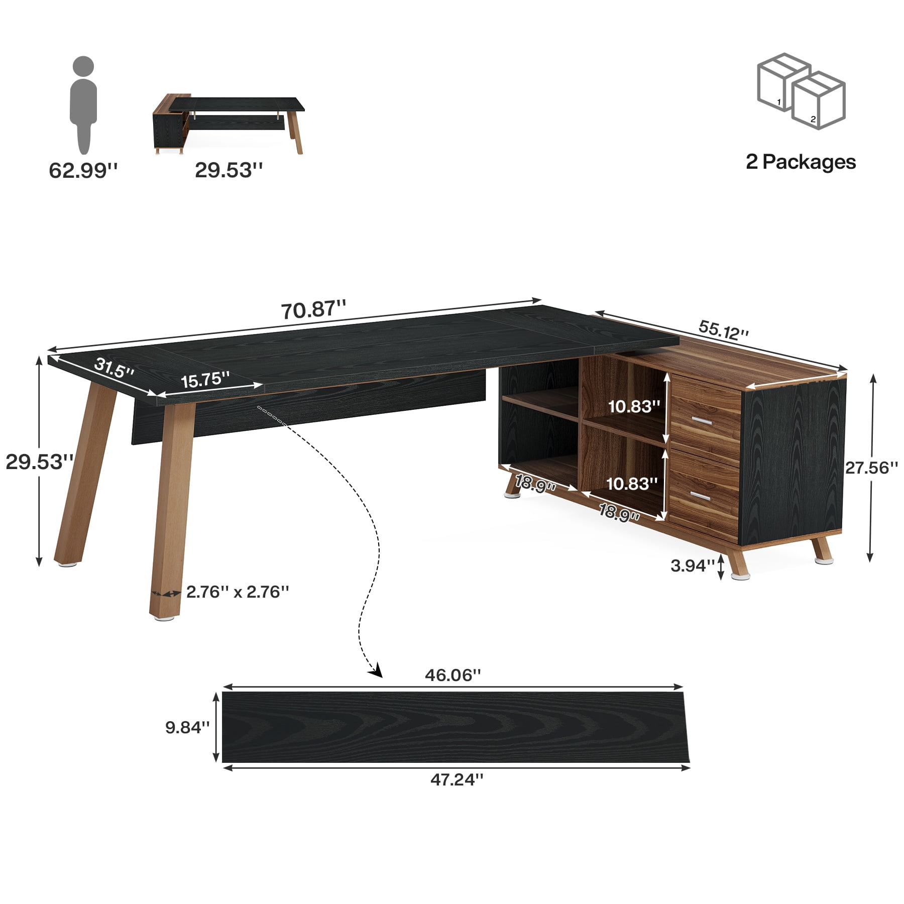 Fnova 78" L-Shaped Executive Desk with Drawers and Open Storage, Modern Large Corner Computer Desk Writing Desk for Home Office