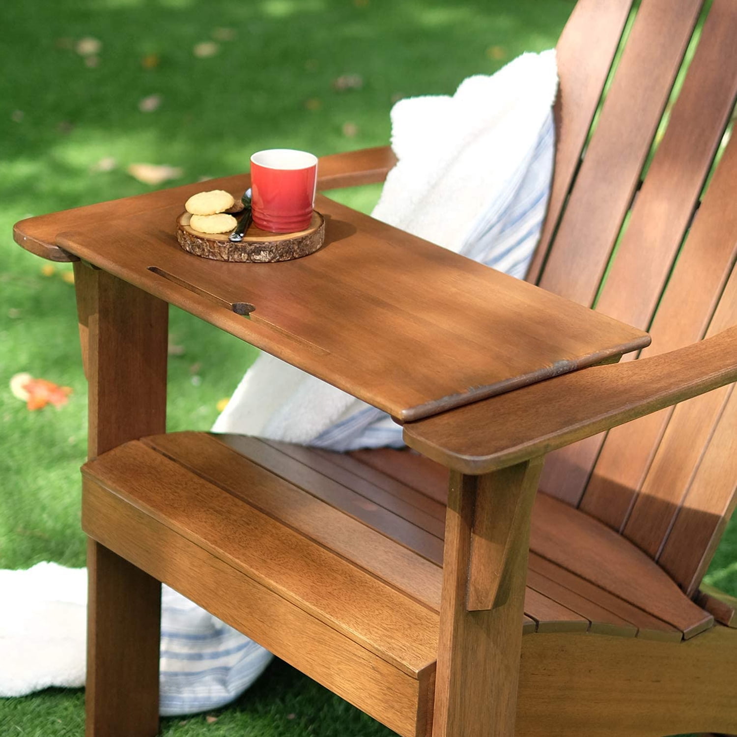 Alston Mahogany Outdoor Adirondack Chair, Free Tray Table, Natural Brown