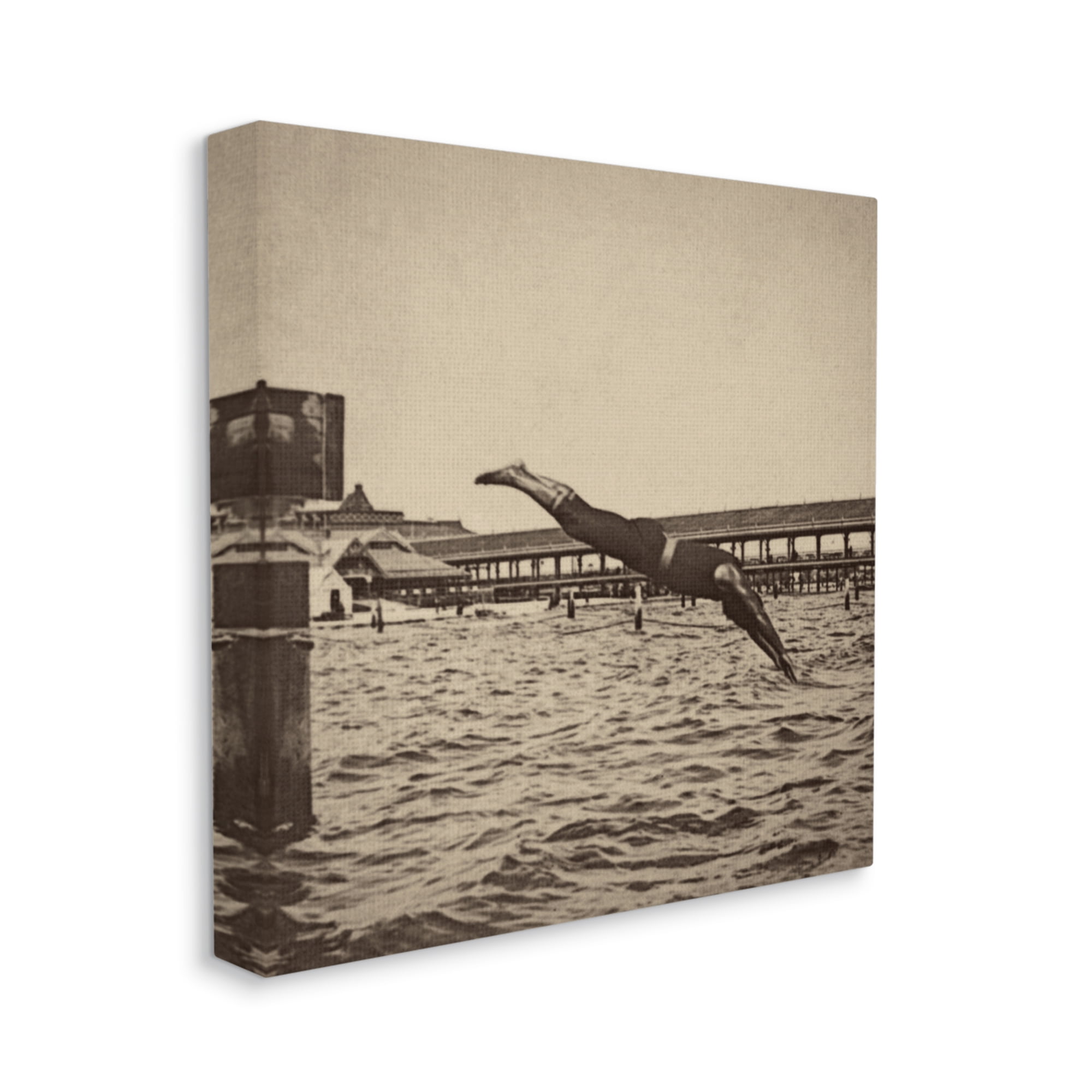 Stupell Industries Vintage Diving Man Landscape Photography Gallery Wrapped Canvas Art Print Wall Art, 36 x 36