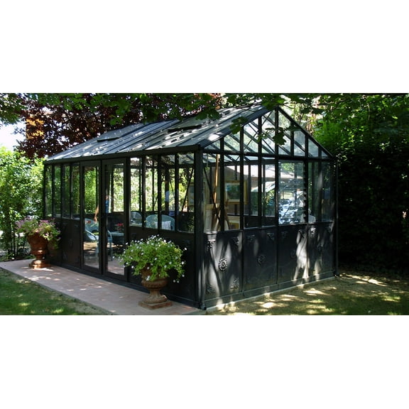 Janssens Retro Royal Victorian VI 34 Glass Greenhouse, Black Frame Tempered Glass