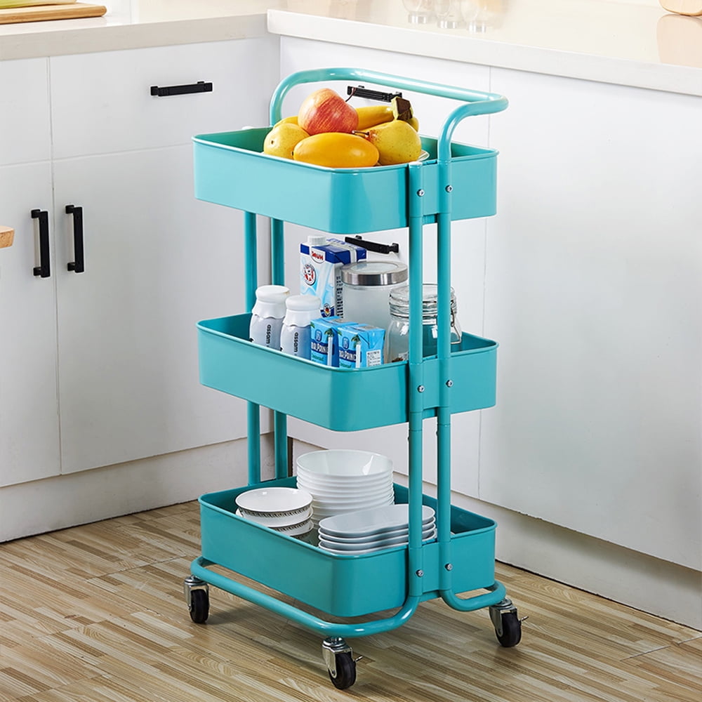 Kepooman 3-Tier Kitchen Island for Home, Kitchen Cart on Wheels, Rolling Cart for Living Room, Bedroom, Bathroom, Storage Cart Movable Widen Rolling Storage Cart, Turquoise Kepooman 3-Tier Kitchen Island for Home, Kitchen Cart on Wheels, Rolling Cart for Living Room, Bedroom, Bathroom, Storage Cart Movable Widen Rolling Storage Cart, Turquoise