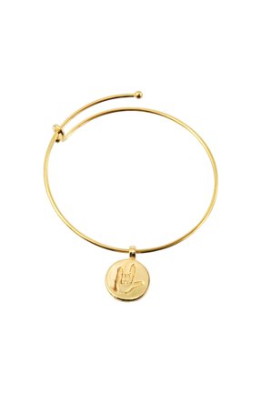 ILY Round Charm Bangle- Gold