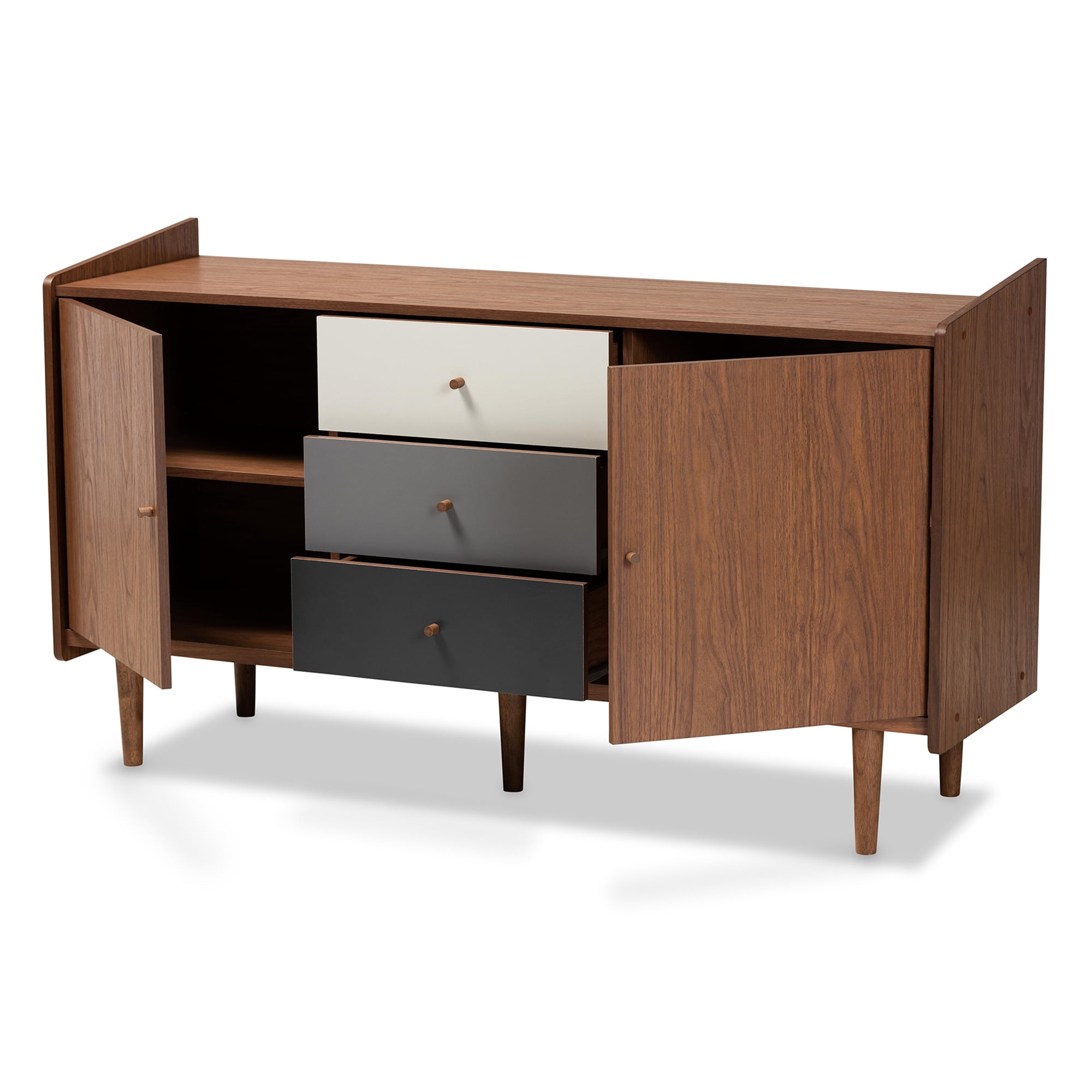 Baxton Studio Halden Mid-Century Modern Multicolor Walnut Brown and Grey Gradient Finished Wood 2-Door Dining Room Sideboard Buffet