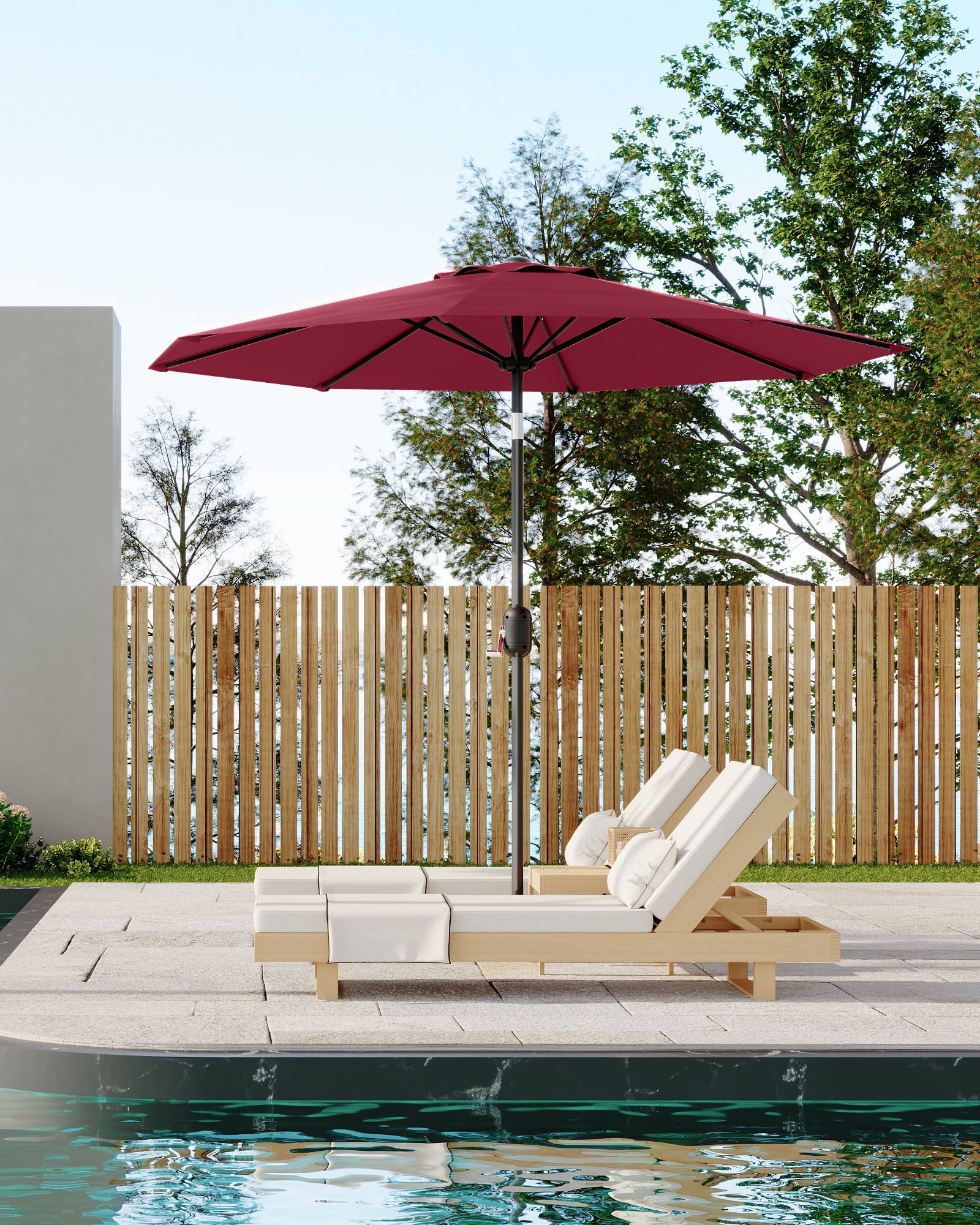 9FT Outdoor Patio Umbrella with Push Button Tilt and Crank, Market Umbrella 8 Sturdy Ribs UV Protection Waterproof Heavy-Duty Pool Umbrella for Deck, Backyard,Garden