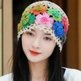 thumbnail image 7 of Kripyery Hat Women Manual Colorful Hollow Out Knitted Flower Crochet Elastic Soft Breathable Lightweight Sunshade Travel Outdoor Cap Brimless Beanie, 7 of 7