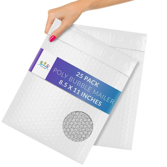 White Poly Bubble Mailers, 8.5 x 11 Inches. Pack of 25 Padded Envelopes Self Seal. Cushioning Plastic Bubble Envelopes. Self-Adhesive Padded Shipping Bags for Small Business
