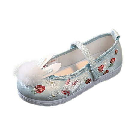 

Girls Flat Bottomed Embroidered Shoes Fashion Retro Children Performance Birthday Party Child Sandals Baby Daily Footwear Casual First Walking