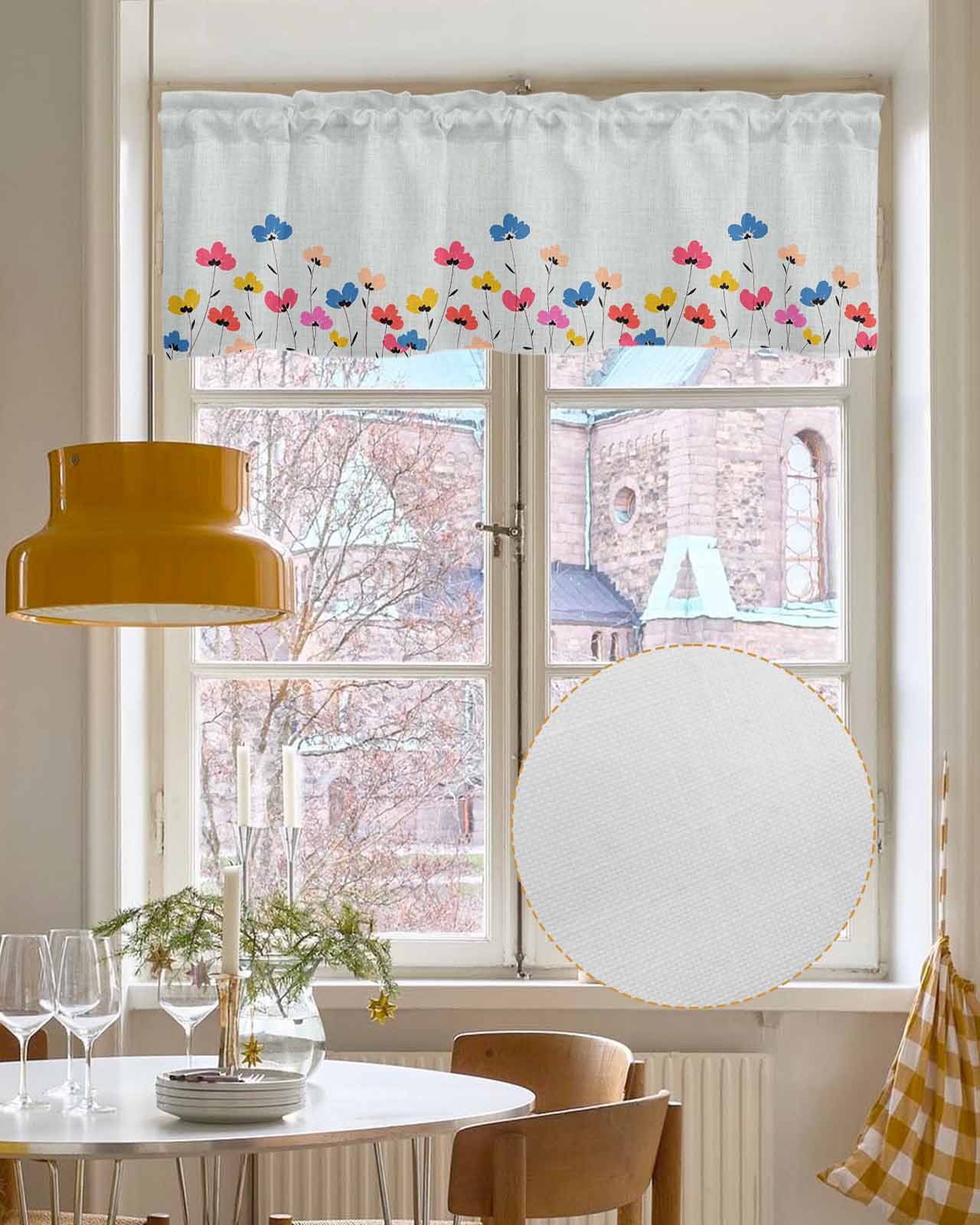 Spring Summer Floral Linen Curtain Valance for Bedroom/Bathroom/Kitchen/Office/Living/Dining Room Window,Farmhouse Flower Herb Rod Pocket Topper Decorative Cafe Drapes Panel 54"x18"