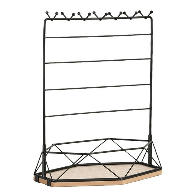 keepw Multi Layer Jewelry Rack Earrings Necklace Watch Hard Metal Display Stand Bangle Pendent Solid Color Table Organizer Black