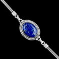 thumbnail image 2 of QNAVIC Natural Lapis Lazuli Gemstone Oval Cabochon Bezel Bracelet, Oxidized 925 Sterling Silver Jewelry Foxtail Chain Bracelet, Birthday Gift for Her, 2 of 5