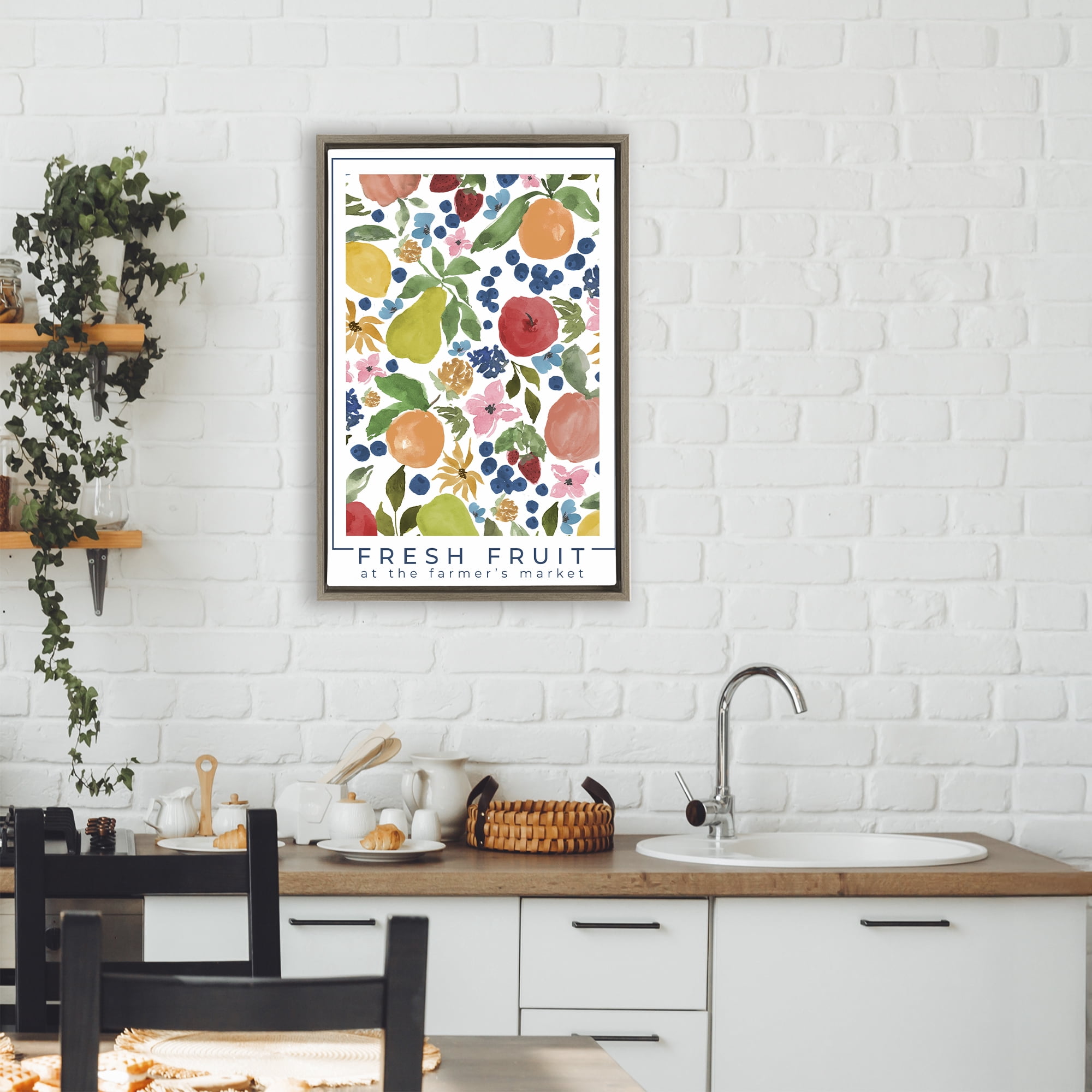Stupell Industries Fresh Fruit Market Pattern Brown Framed Floater Canvas Wall Art, design by Lucille Price