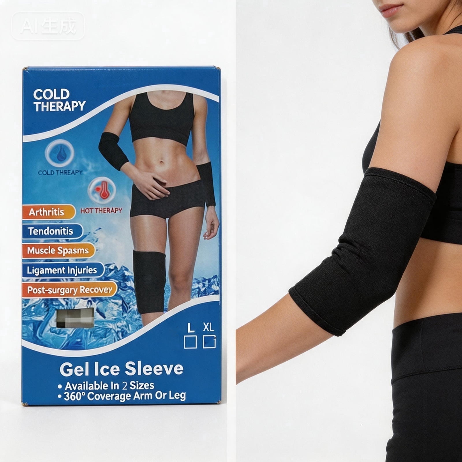 2PCS Gel Ice Pack Sleeve for Knee Elbow & Leg, Reusable Hot Cold Pack Wrap with Medical Grade Solid Gel, 360° Knee Wrap Ice Pack, Flexible Cold Hot Packs for Sports, Gym & Daily Use, L