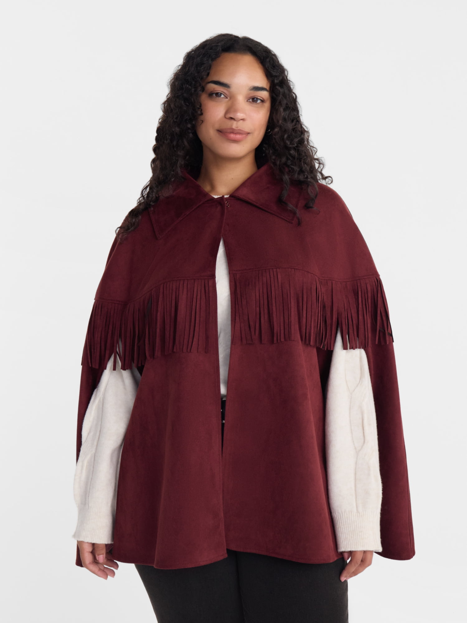 Scenario Women's Faux Suede Fringe Cape