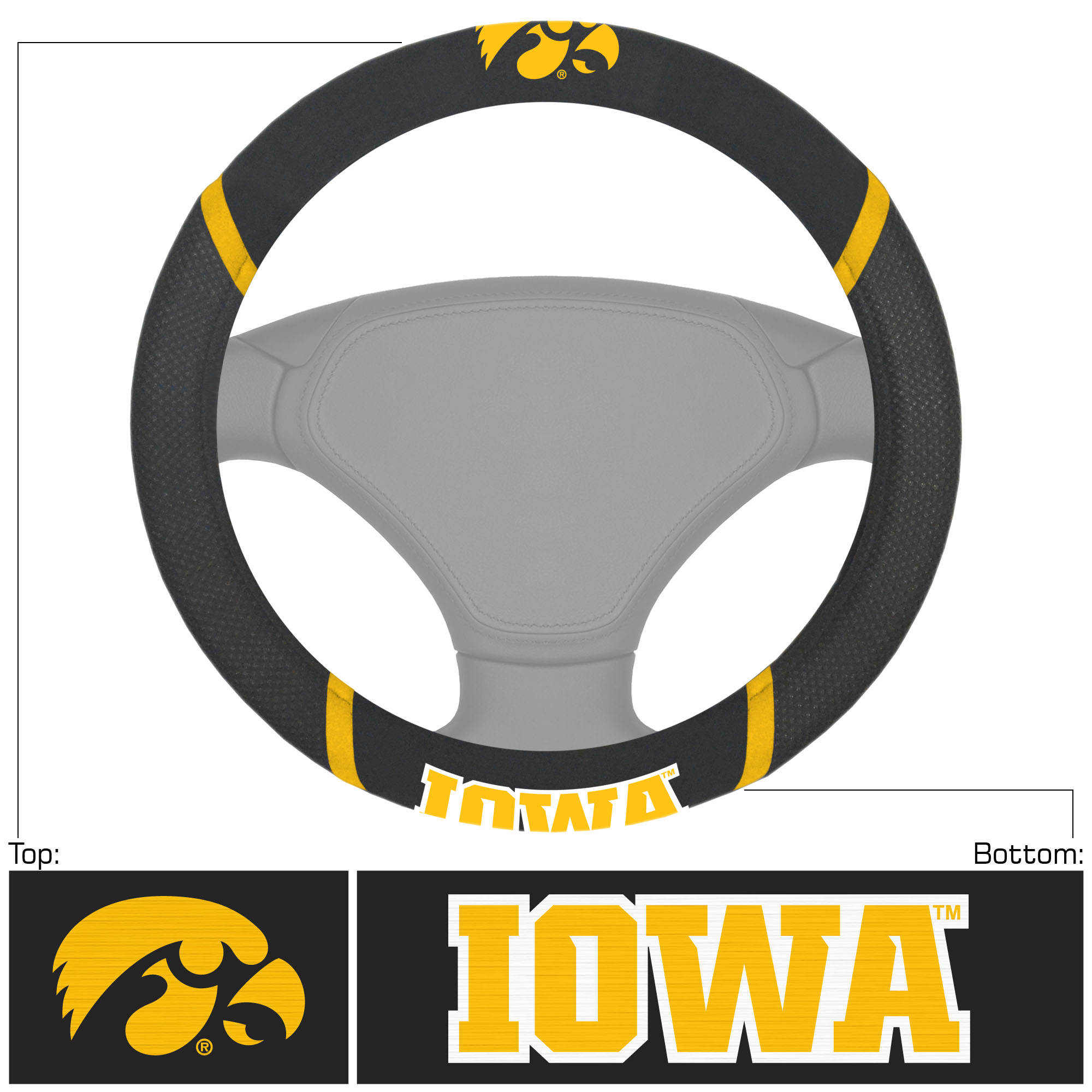 14903 Fanmats College NCAA University of Iowa 15 Inch x 15 Inch soft grippy mesh embroidered team logo washable Automotive Accessory vehicle Car Steering Wheel Cover - image 1 of 5