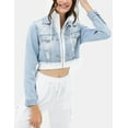 thumbnail image 2 of Women's Cropped Layered Hoodie Denim Jean Jacket., 2 of 11