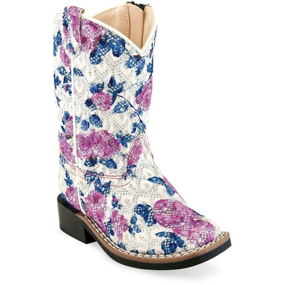 Old West Toddler's All Over Leatherette Material Broad Square Toe Boots