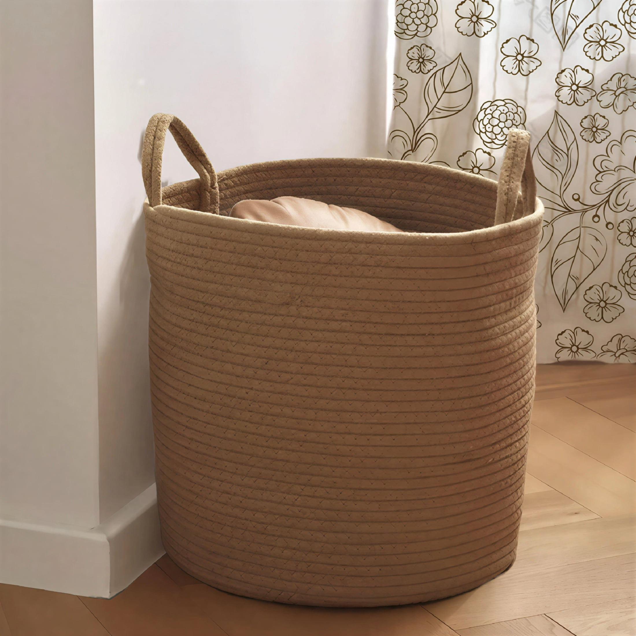LAMIRO Large Blanket Basket,Woven Rope Basket With Handles,Dirty Clothes Basket for Blankets for Living Room,Baby Toy Storage Basket,Wicker Woven Big Round Laundry Basket Hamper