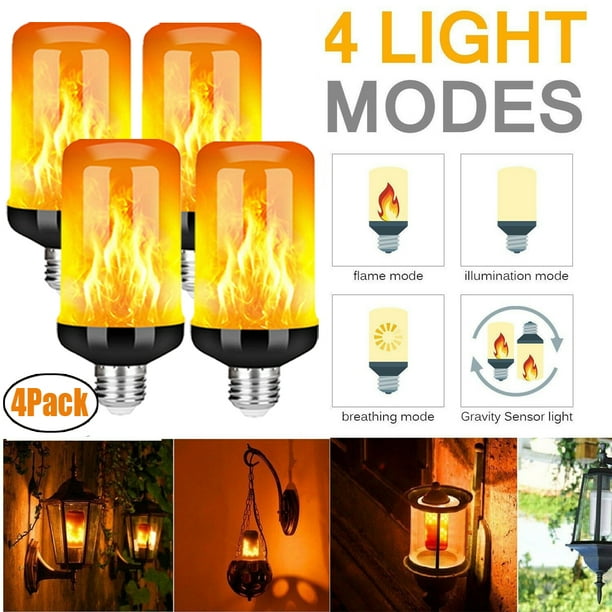4Pack LED Flame Effect Light Bulb, 4 Modes, E27 Flame Bulb with Gravity Sensor, Flickering Light
