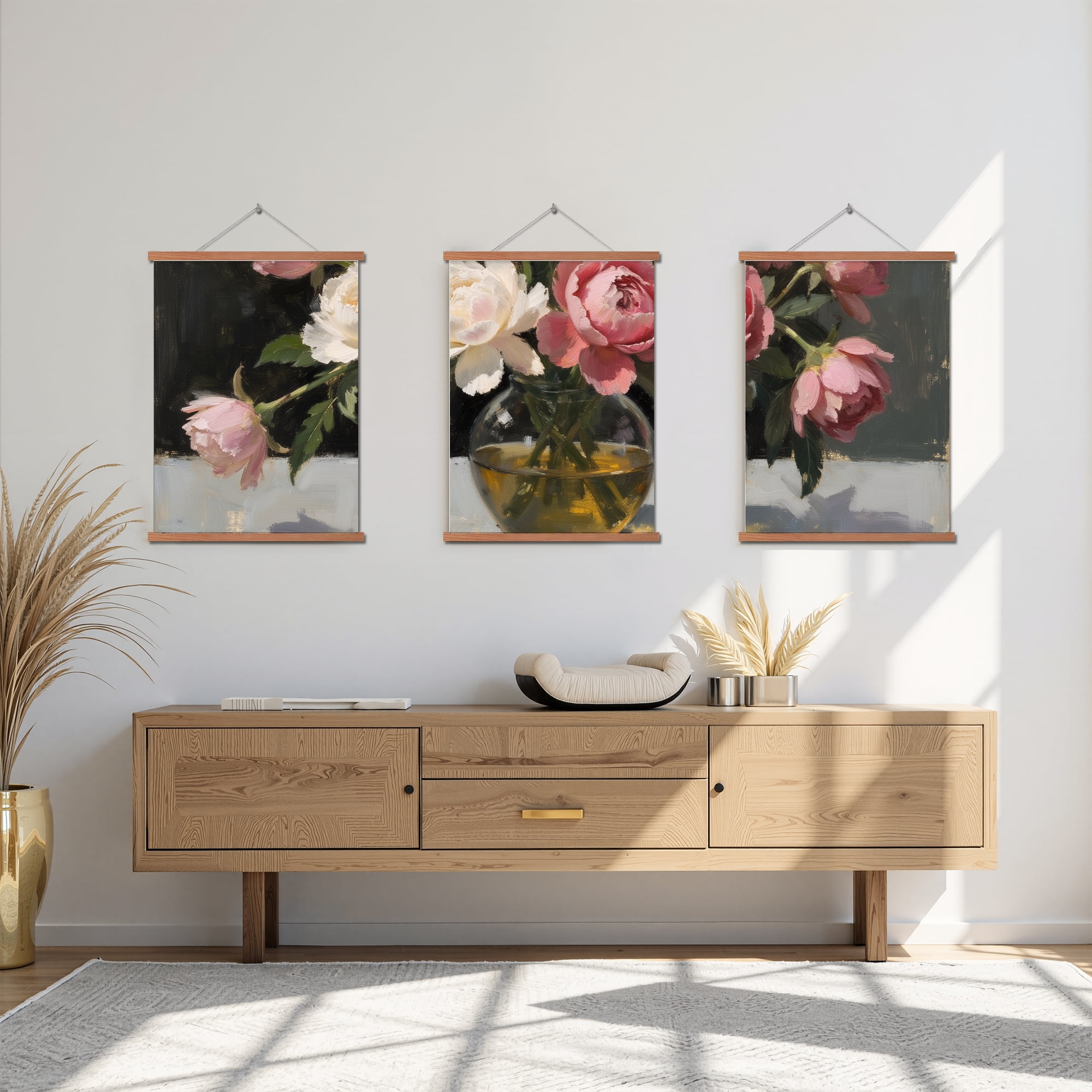 MAYEERTY Modern Abstract Wall Art Painting, Living Room Decor, Brown Hanging Rod Frame, 23.6"x15.8"