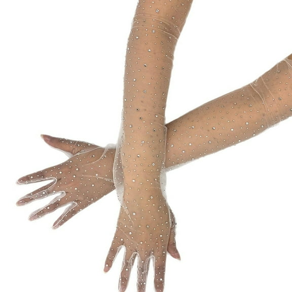 Sparkling Rhinestone-Embellished Lace Gloves for Weddings,