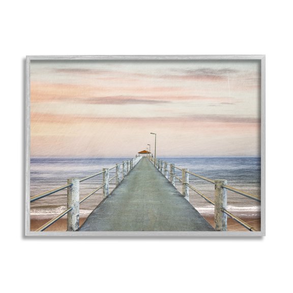 Stupell Industries Nautical Pier Walkway Landscape Painting Gray Framed Art Print Wall Art, 14 x 11