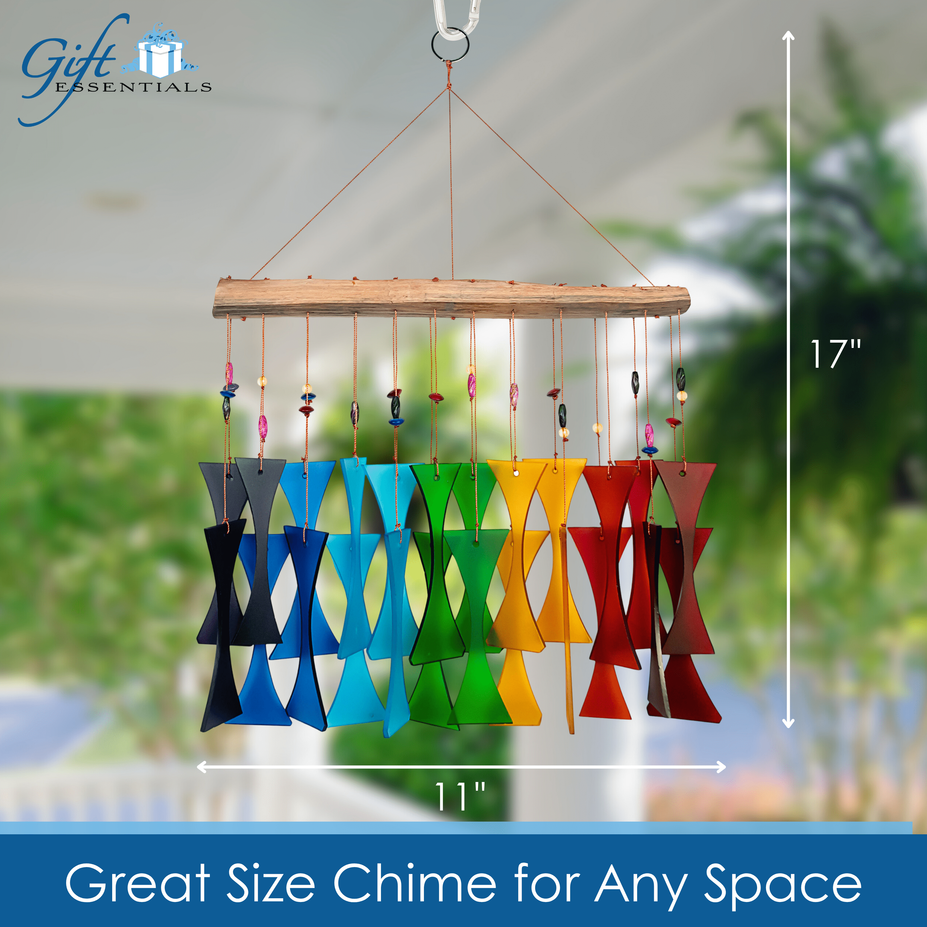 Blue Handworks Rainbow Beaded Glass & Driftwood Cast Off Wind Chime - Sandblasted Glass and Found Wood Handcrafted Outdoor and Garden Windchime
