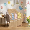 thumbnail image 3 of Throw Blanket Fleece Throw Blanket 50x80in, Easter Bunny Blue Pink Yellow Plaid Soft Lightweight Bed Blankets Welcome Text Vintage Linen Fuzzy Couch Blankets for All Season, 3 of 9
