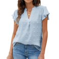 thumbnail image 2 of Women Summer Tops Womens Casual Solid T Shirt V Neck Short Sleeve Top Blouse Women's Tops Short Sleeve Stretchy Scrub Top Shirt Jean Jacket Women Winter Blouses for Athletic Polyester Sky Blue 2XL, 2 of 5