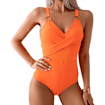 thumbnail image 2 of LYMAYTER Women One-Piece Swimsuit V Neck Shirred Swimwear Tummy Control Halter Bathing Suits Monokini S-2XL, 2 of 10