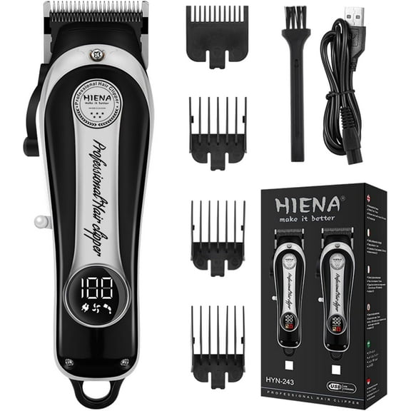 HIENA Professional Cordless Hair Clippers for Men, Beard Trimmer with LED Display, Adjustable Rechargeable Clipper for Men, Barber Clipper & Home Use, Gold