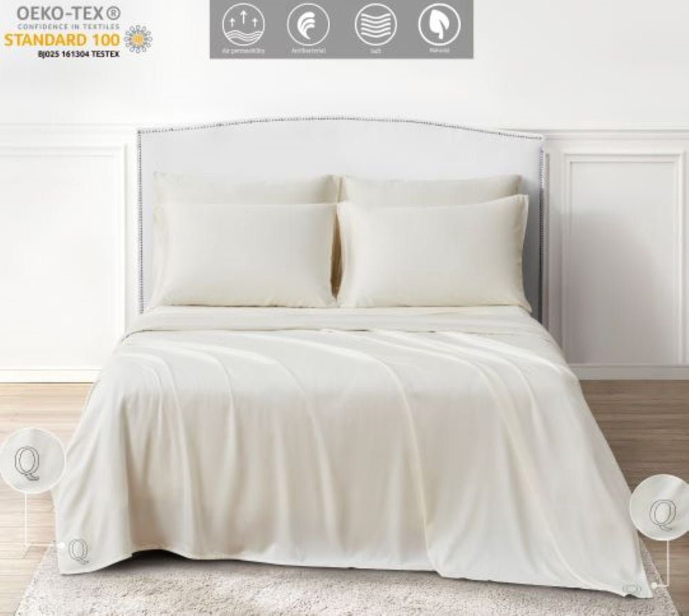 Bambusa Sheets| Silky, Soft & Functional for All Ages | Match Size & Direction | Ultimate Sleep-Q=Queen(Ivory)