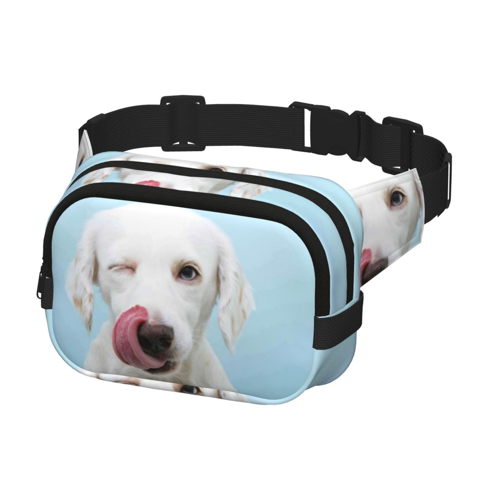 Picia Puppy Licks Nose Print Square Double-Layer Waist Bag Mini Adjustable Waist Belt Bag Exercise Running Travel Hiking