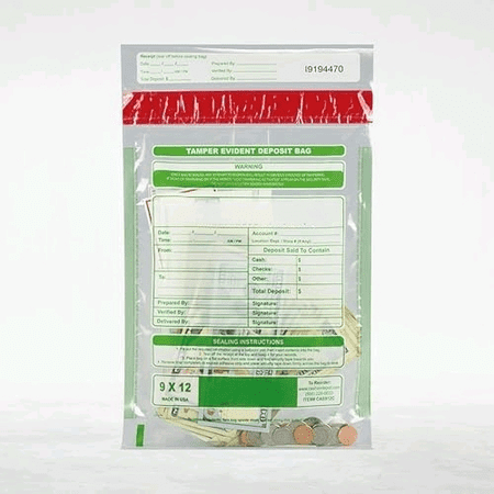 500 Cashier Depot Tamper Evident Bank Deposit Bags, 9" x 12" Clear, Serialized Numbering, Barcode, Press & Seal Void Closure Tape (500 Bags)$$Office