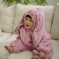 thumbnail image 3 of Kids Animal Costumes Fuzzy Baby Easter Bunny Romper Long Ear Rabbit Hoodie Romper Jumpsuit with Zipper, 3 of 9