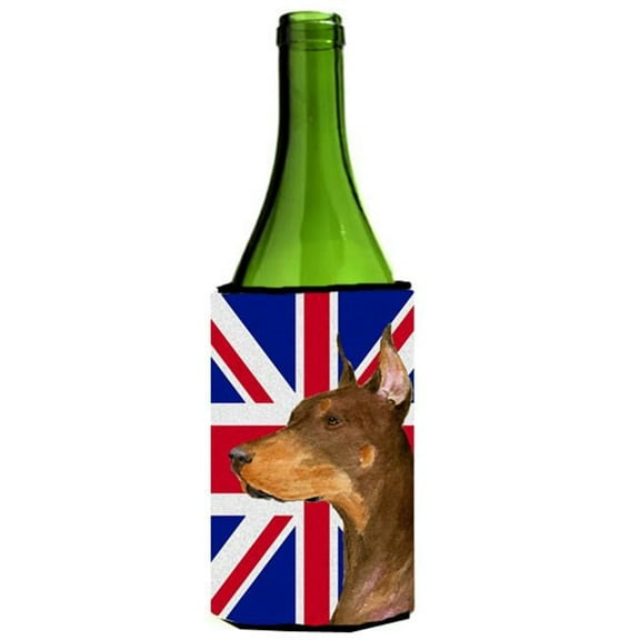 Doberman With English Union Jack British Flag Wine bottle sleeve Hugger - 24 Oz.