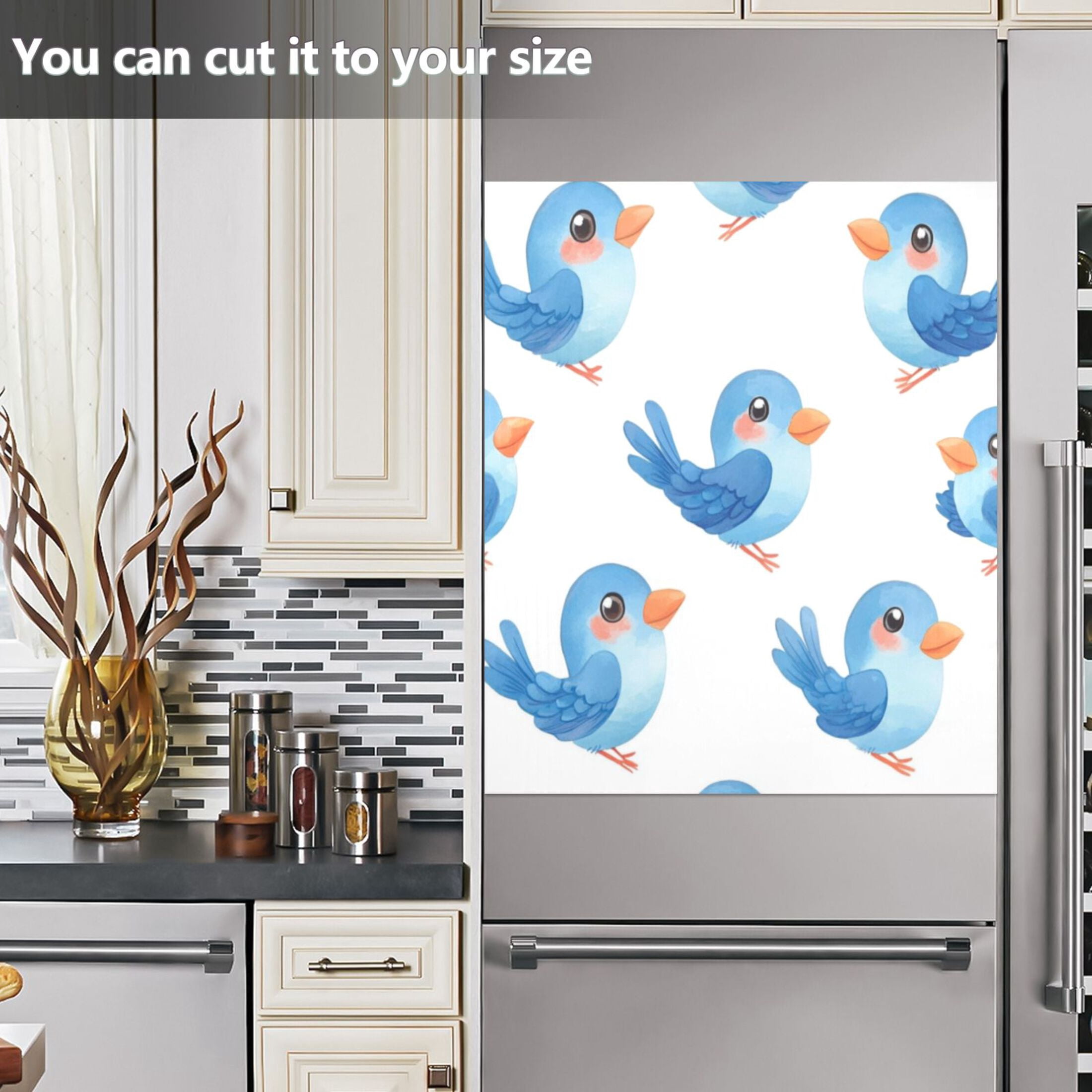 Dishwasher Magnetic Sticker 23x26 Inch Refrigerator Magnetic Sticker Washing Machine Magnetic Sticker Kitchen Panel Magnetic Sticker Home Decor Cartoon Blue Bird
